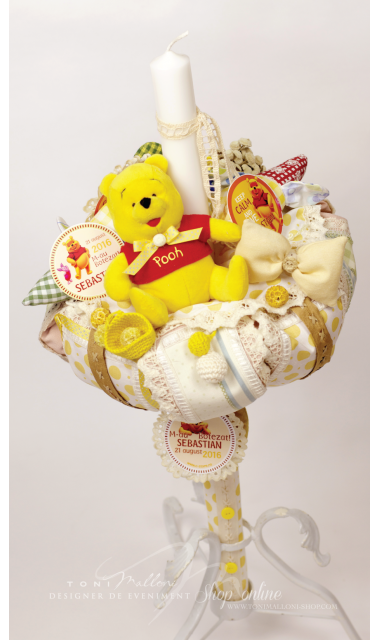 Lumanare de botez pentru baieti cu ursuleti, 65x4 cm, Happy Bear  7